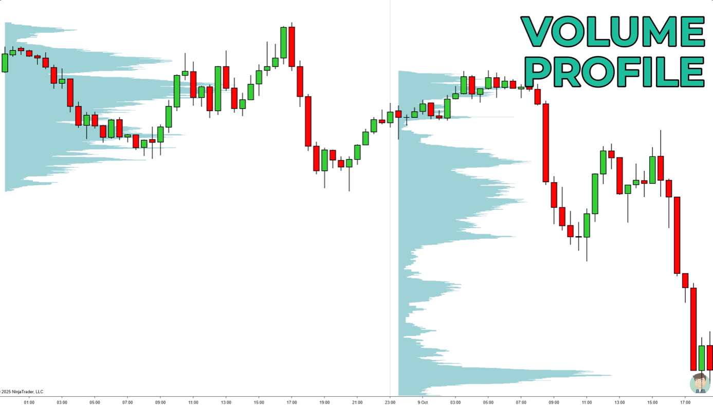 A price chart with a Volume Profile histogram on the y-axis, showing exactly where big players traded most heavily.