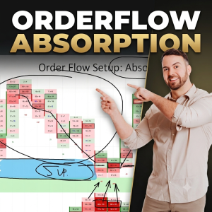 Trader Dale pointing at a footprint chart showing order flow absorption at a support zone