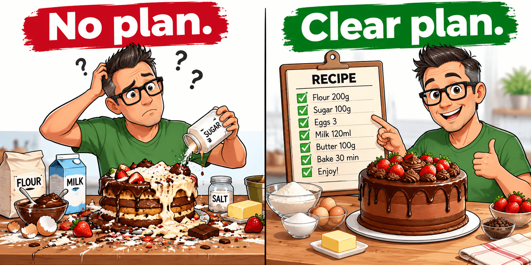Illustration comparing random trading decisions to following a clear trading plan